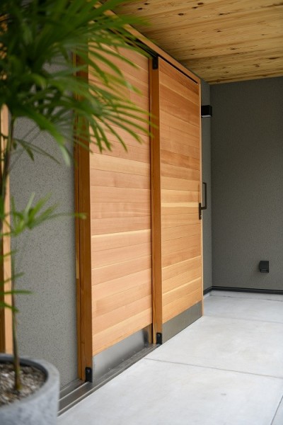 光と観葉植物の家 (外観玄関ドア)