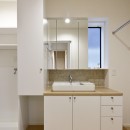 回遊&スキップフロアの2世帯住宅｜ナカニワTKハウスの写真 収納たっぷりの洗面室