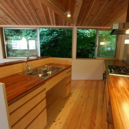 Twisting Roof『自然に溶け込む焼杉の家』 (オープンキッチン)
