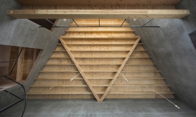 羽生の車庫　／　三角の芯と辺縁 (天井)