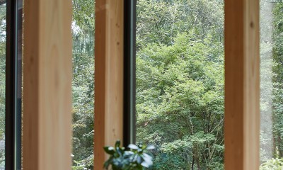 ラウンジの窓際｜草津別荘ー森の中でひっそりと過ごす家ー