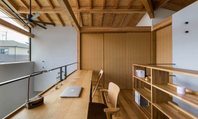 書斎｜夫婦で暮らすミニマルな木造空間　：　大津の住宅