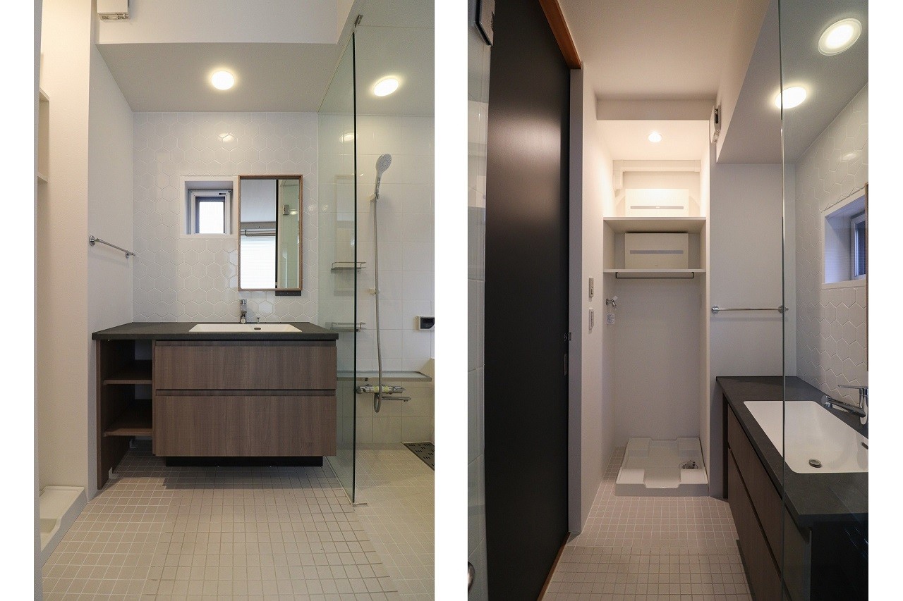 バス/トイレ事例：洗面所（空間を仕切る壁は作らない。デザイナーズ物件のワンルームリノベーション。）