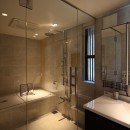 鎌倉谷戸の家ー海外勤務リタイヤ後の住まいの写真 洗面化粧室からバスルームを見る