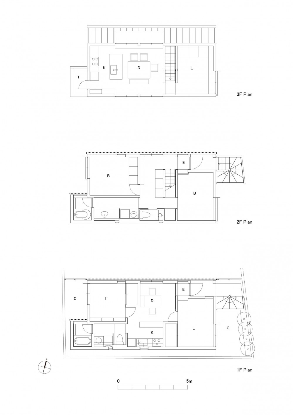 竪格子の家『都心に建つ木造３階建ての2世帯住宅』 (平面図)