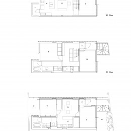 竪格子の家『都心に建つ木造３階建ての2世帯住宅』 (平面図)