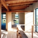 開放的、引戸を多用した木の家／川沿いの家の写真 光が満たす２階