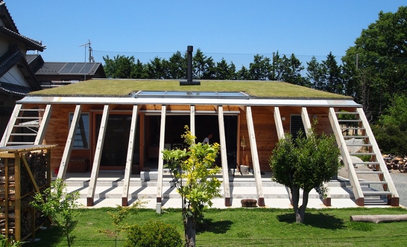 外観事例：芝生の屋根を持つ天然エコな住まい（大地に根付く家｜mat house）