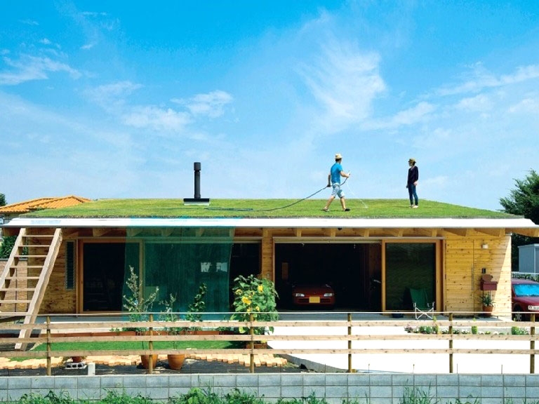 外観事例：緑化屋根で快適に暮らす（土間リビングで愛車と暮らす家｜BEAT HOUSE）