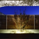 ふたつの木の家　〜常に家族を見守る２つのシンボルツリー〜の写真 夜の“空庭”