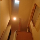 犬と共に暮らす家　　室内に光を届けるリノベーションの写真 階段／回転窓と天窓