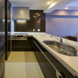 ペニンシュラ型キッチンはホテルライクリノベーションによくお似合い (キッチン2)