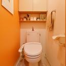 鎌倉市I様邸 ～こだわりの間取り・素材・色で作る子育て住まい～の写真 オレンジのクロスが楽しいトイレ