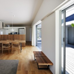 シンプルな平屋の「草津のコートハウス」 (明るいダイニングキッチン)