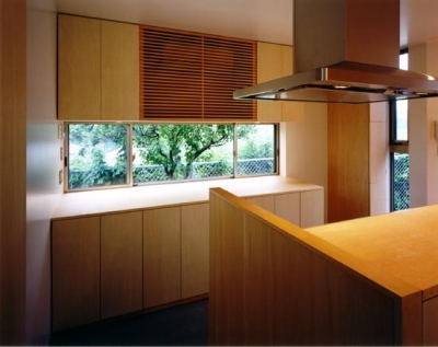 木目美しいキッチン (『片瀬山の家２』景色を楽しめる屋上デッキのある住まい)