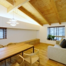 『岡崎・城南町の家』明るく健康的な二世帯住宅の写真 白と木目を組み合わせたリビングダイニング