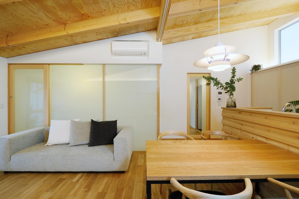 『岡崎・城南町の家』明るく健康的な二世帯住宅 (勾配天井のLDK)