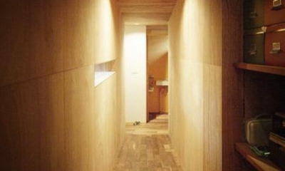 廊下-ラワン合板のトンネル｜茜部のトンネルハウス