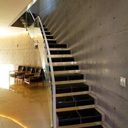 『N Residence』柔らかな光に満たされた二世帯住宅 (コンクリート打ち放し壁のクールな階段)