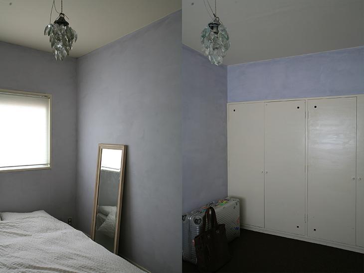 ベッドルーム事例：ラベンダーカラーの壁紙が素敵な寝室（F邸）